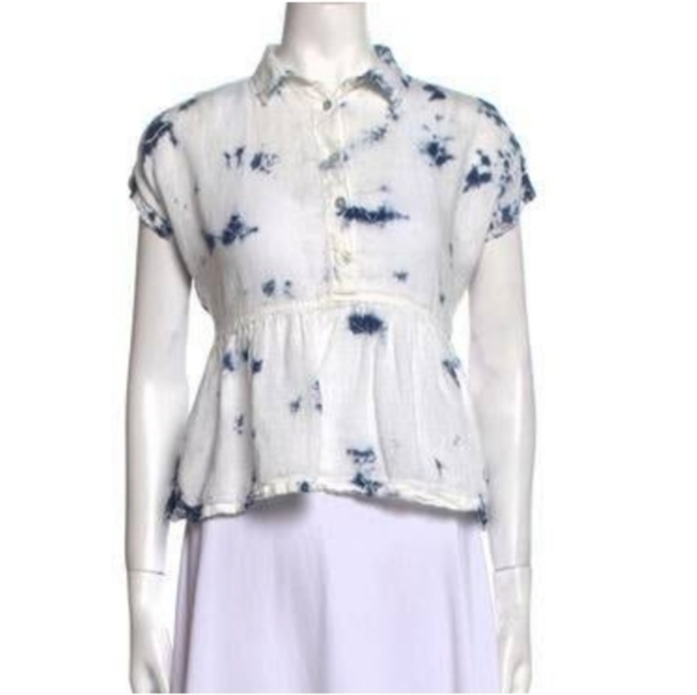 Rachel Zoe Tie-Dye Linen Peplum Top